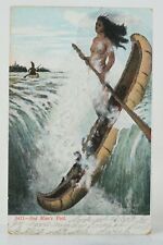 Earliest Indian Woman Over Niagara Falls In Canoe Postcard Glittered Print c1905 picture