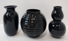 Set of 3 Vases, Vintage Two's Company Handblown Art Glass, Black Amethyst picture