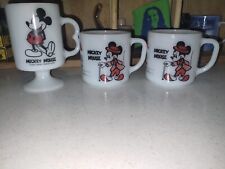 Vintage Disney Mickey Mouse And Minnie Mouse Milk Glass Mugs X3 picture