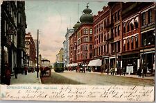 1905 Springfield, Massachusetts Downtown Antique Postcard Horses Street Car picture