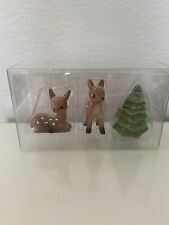 2023 Wondershop Retro Ceramic Deer with Tree Figurine Set Of 3 Christmas Decor picture