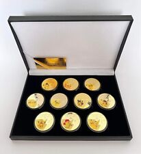 x10 Pokemon Pikachu Gold Plated Collectible Coins Set In A Black Display Box picture