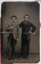 TWO YOUNG MEN - standing - vintage photo - TIN TYPE - listing # 1025 picture
