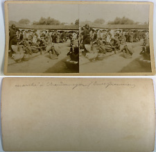 India, Market in Chandernagor (Chandannagar) Vintage Stereo Card, Citrate Print picture