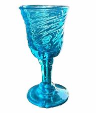 Vintage MCM Cordial Aperitif Swirl Blue Glass Crystal With Stem 4” T X 2 W EUC picture