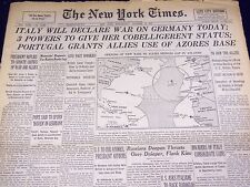 1943 OCT 13 NEW YORK TIMES - ITALY WILL DECLARE WAR ON GERMANY - NT 1908 picture