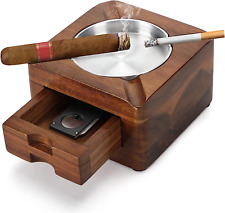 Cigar Ashtray, Wooden Ashtray, Square Ashtray 4 Slots Cigar Holder with Cigar picture