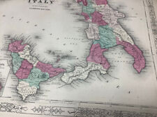 Original 1860's ITALLY :-) Antique Vintage JOHNSON's MAP: 26.5 X 18