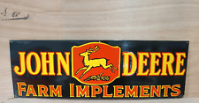 Vintage John Deere Farm Implements Porcelain Enamel Sign 36x12 Inches. picture