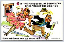 Comic Humor c1958 Getting Married Is Like Buying A Car.... CURT TEICH Postcard picture