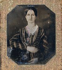 Pleasant Pretty Young Lady Wearing Plaid Dress 1/6 Plate Daguerreotype T354 picture