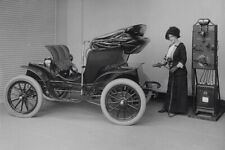 Woman Plugging in Her Electric Car in 1912  - 4 x 6 Photo Print picture