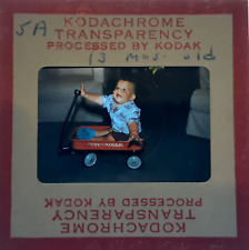 Happy Chubby Toddler Boy in Radio Tot Red Wagon - Red Border 1950's 35mm Slide picture