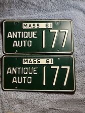 1961 Massachusetts Antique Auto License Plate Pair 177 Low Number picture