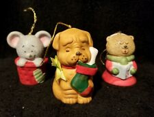 Lot Of Vintage Jasco L'il Chimer Christmas Bells - Mouse Dog & Bear - Taiwan  picture