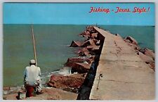 TX Fishing Jetty 1966 Texas Gulf Coast Vintage Postcard Chrome picture