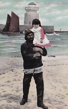 Vintage When Daddy Comes Home Postcard 1906 Sailor Fisherman Young Daughter Sea picture