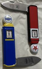 (2) TEXACO & Sunoco GAS PUMP Franklin Mint Pocket Knife Combo Knives Set picture