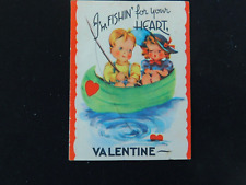Vintage UNSIGNED Valentine Boy & Girl in Canoe V591 picture