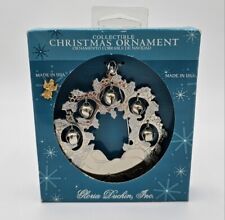 Vintage Gloria Duchin Engravable Christmas Ornament Silver Wreath & Angel pin picture