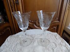 2 Vintage Clear Crystal Floral Etched Cordial Wine Glasses picture