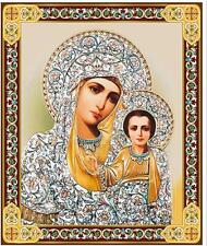 Foiled Virgin of Kazan Floral Miniature Wooden Orthodox Religious Icon 3 Inch picture
