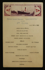 1910 SS Laurentic 2nd Class White Star Line Dinner Food Menu Postcard Steamship picture