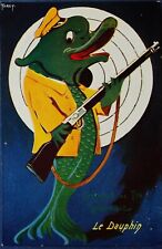 Rare Artist Signed Art Deco Fantasy 1911 Shooting competition Rifle Gun Dolphin picture