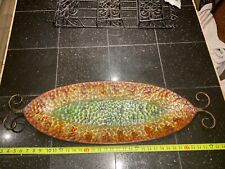 BEAUTIFUL HAMMERED LARGE OBLONG DECORATIVE BOWL/DISH MULTICOLOR picture