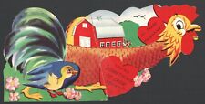 Large Vintage Valentines Card You're Something to CROW about Duckling &Rooster picture
