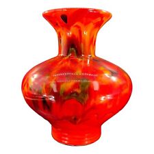 1960s Mid Century Flambe Red Drip Glaze Large Pottery Ceramic Vase Vintage 9”T picture