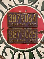 Pair of Consecutive Numbered 1957 Louisiana PELICAN License Plates LSU Colors picture
