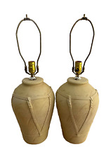 Pair ELITE 93 Signed Pottery Whl Ceramic Table Lamps Sand Color Vintage Handmade picture