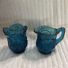 Vintage Blue Star Pattern Mini Creamer And Sugar Bowl picture