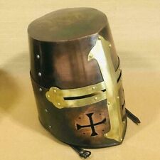 Antique Design Medieval Knight Armor Brass Cross Crusader Viking Templar Helmet picture