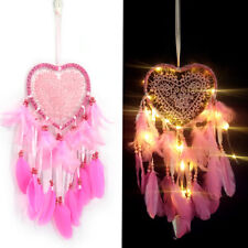 LED Light Dream Catcher Heart Shape Pink Feather Hanging Decor Wedding Xmas Gift picture