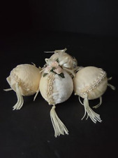 4 x Victorian Shabby Chic Ivory Lace Pearl Rose Christmas Ball Ornament lot 1206 picture