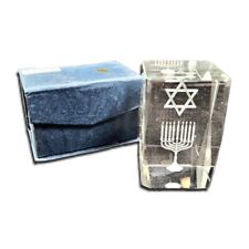 Glass Paperweight Jewish Star David Menorah Laser Etched Crystal 3D Holographic picture