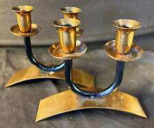 2 Vintage Copper Metal Pair Set of Two 2 Modernism Art Deco Style Candle Holders picture