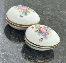 Lot of 2 Tiny Limoges Miniature Porcelain Hand Painted Egg Shaped Trinket Boxes picture