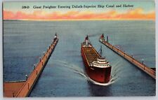 Postcard 1954 Giant Freighter Entering Duluth Superior Ship Canal Ohio C12 picture