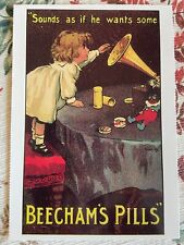 vintage postcard advertising Beechams Pills drugs little girl phonograph picture