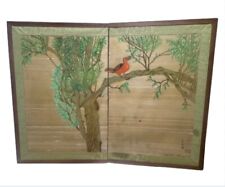 Vintage Japanese Byobu Silk Table Screen 2 Folding Panels Hand Painted SIGNED picture