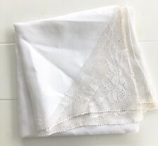Large Vintage White Linen Tablecloth With Embroidered Edges And Corners  picture
