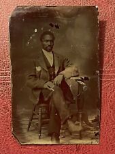 Antique BLACK Man AFRICAN AMERICAN TINTYPE PHOTO Tin Type 1800s picture