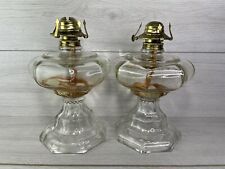 Pair Of Vintage Large Clear Glass Octagon Shape Oil Lamp picture