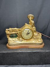 Vintage Tom Sawyer/Huck Fin Light Up Mantle Clock Working NO FISHING POLE SEE picture