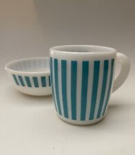 Vintage Hazel Atlas Turquoise Candy Stripe Mug & Bowl picture