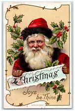 c1910's Christmas Santa Claus Holly Berries Embossed Posted Antique Postcard picture