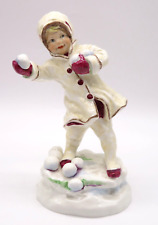 VTG Royal Worcester England Figurine Series DECEMBER Girl throwing Snowballs picture